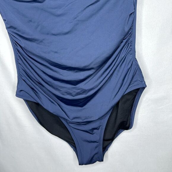 Garnet Hill Ruched Bandeau One Piece Navy bathing Suit. Size 4. - Picture 3 of 9